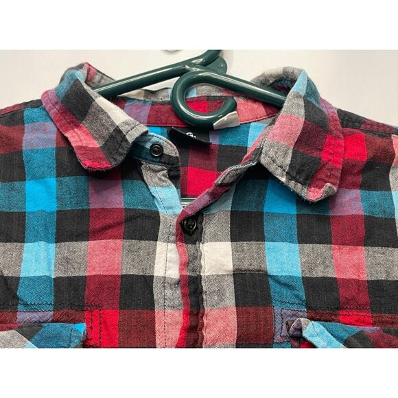 BDG shirt mens medium button long sleeve plaid checkered red blue - Picture 2 of 10